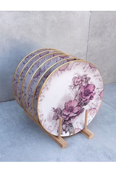 Pinkev 6-Person Purple Floral Ceramic Serving Presentation Plate - Diameter: 25cm
