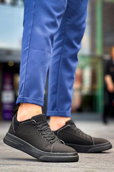 Arda Men's Shoeskb-X204 Kuback Black Linen Black High Sole Casual Men's Sports Shoes