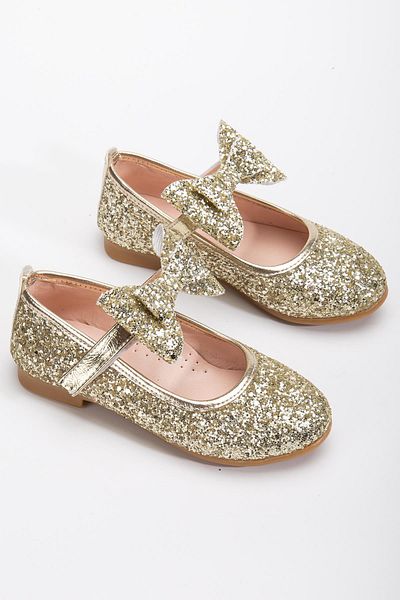 Pabuçland Very Stylish and Very Comfortable Insole Orthopedic Children's Daily Glittery Bow Tie Ballerinas