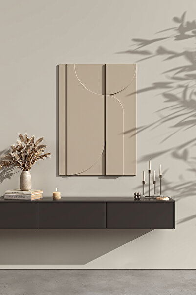 KEIN Bohem Dokulu Dekoratif Kanvas Tablo – Modern 3d Alçı Kabartmalı Duvar Sanatı Bej