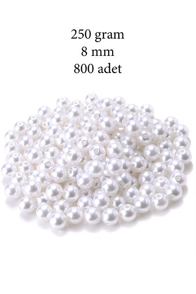 sedustore 250 Gram 8mm White Color Plastic Pearl Beads in Bag & Jewelry Making Bead (~800Pcs)