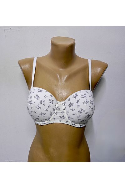 Lora Garden Ecru Black Strapless Unpadded Underwire Combed Cotton Bra