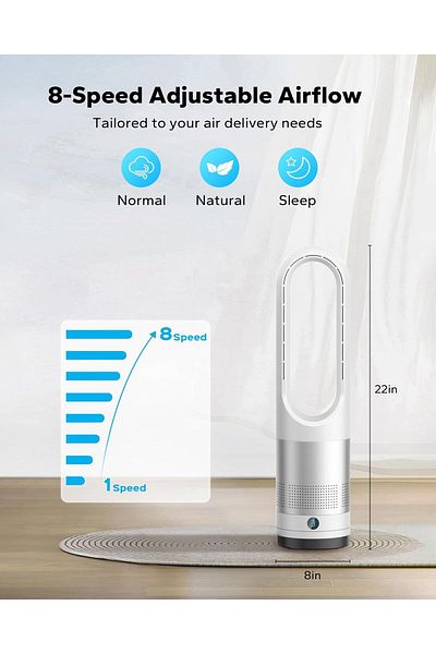 Cady One 22 Inch Bladeless Tower Fan with Remote Control, 8 Speeds, 9 Hour Timer