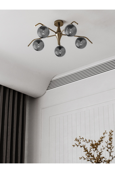 avizade Orlena 5'li Eskitme Gövde Füme Cam Küre Avize - Salon Ve Oturma Odası...