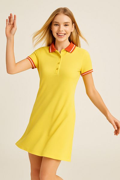 Giyim Dünyası Women's Polo Neck Short Sleeve Dress Light Yellow