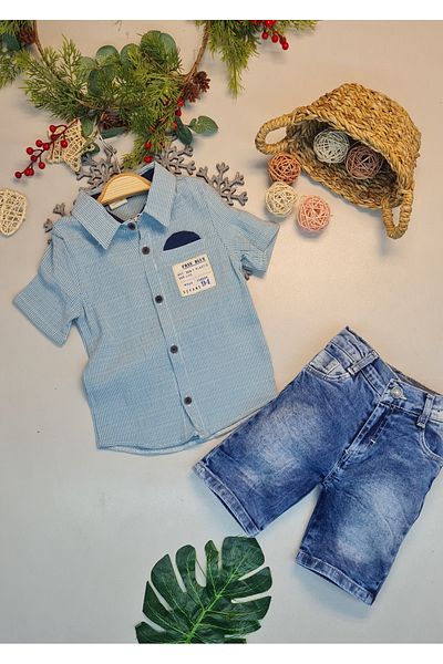 CemBebe Boy's Holiday Jeans Linenshorts Lagos Suit with Lake