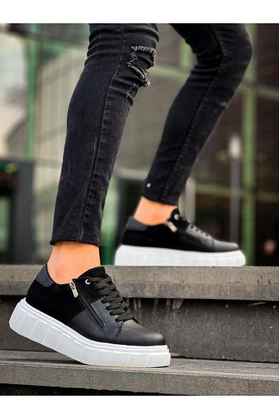 Arda Men's Shoeskb-X155 Kuback Black Skin Black Suede Detailed White High Sole Casual Sports Shoes