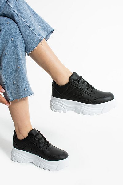 Ayax Black (White Sole) High Sole Casual Women's Sneaker