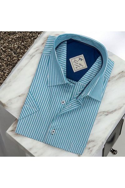 GÖMLEK GALERİSİ Men's Classic Relaxed Fit Striped Short Sleeve Shirt