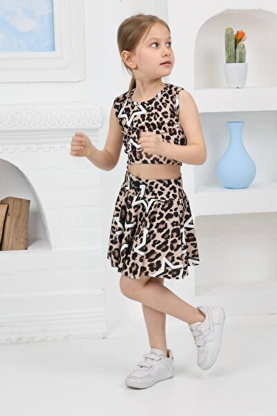 KİDSPİTİRCİK ДІВЧАТКО ЗІРКОВИЙ ЛЕОПАРДОВИЙ КРОП-БАДІ, ШОРТИ З ПЛІСКОВИМИ СКРІ...