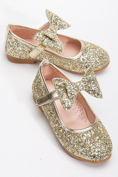 Pabuçland Very Stylish and Very Comfortable Insole Orthopedic Children's Daily Glittery Bow Tie Ballerinas