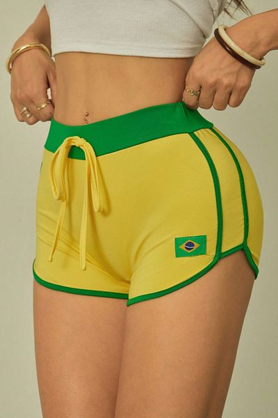 3 ROPE Brazil Vintage Striped Printed Women's Mini Shorts Yellow