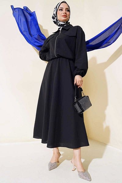 DEFNECE BUTİK Sports Jacket Skirt Suit - Black