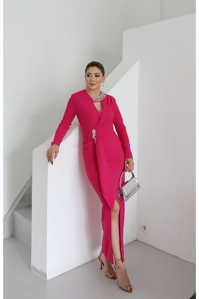 1Moda1Tarz Γυναικείο εισαγόμενο υφασμάτινο αξεσουάρ Λεπτομερές φόρεμα ειδικής σχεδίασης με σχισμή