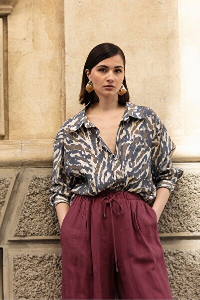 canelibutik Women's Oversize Patterned Cotton Shirt