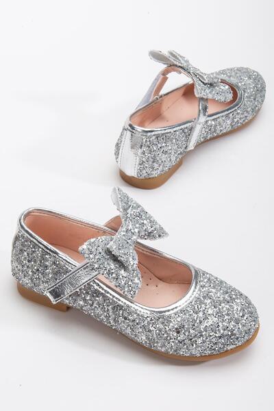 Pabuçland Πολύ κομψός και πολύ άνετος πάτος Ορθοπεδικός Παιδικός Καθημερινός Ασημένιος Παπιγιόν Μπαλαρίνες