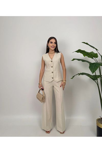 Alen Kiki Linen Look Cotton Vest Palazzo Trousers Set