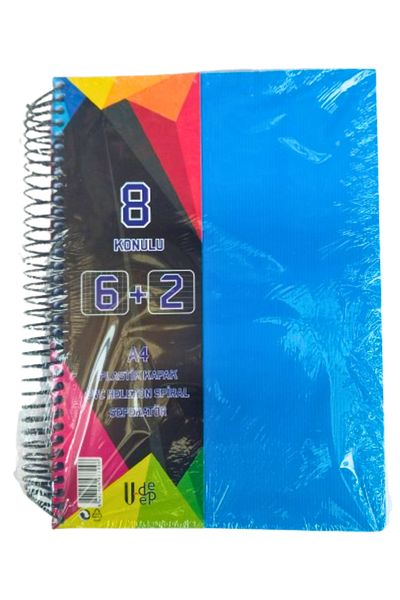 Glanart A4 Size 6+2 Bookmarked Notebook Tutoring Notebook (6 Squares 2 Lines) 200 Sheets 8 Sections Udep