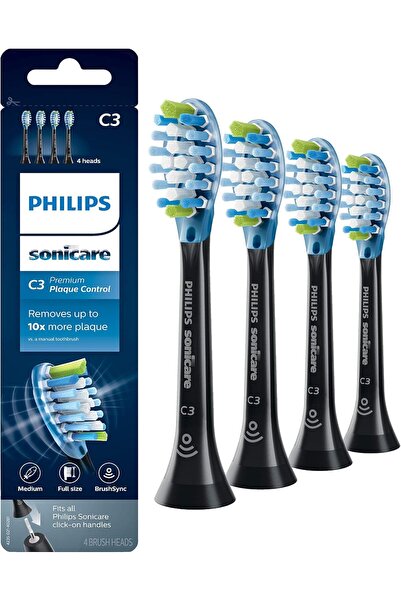 Philips Sonicare Genuine C3 Premium Plaque Control Replacement Toothbrush Heads, 4 Brush Heads, Blac