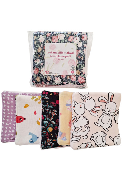 Baby Minik Yıkanabilir Makyaj Temizleme Pedi, %100 Pamuklu, 5 li Paket
