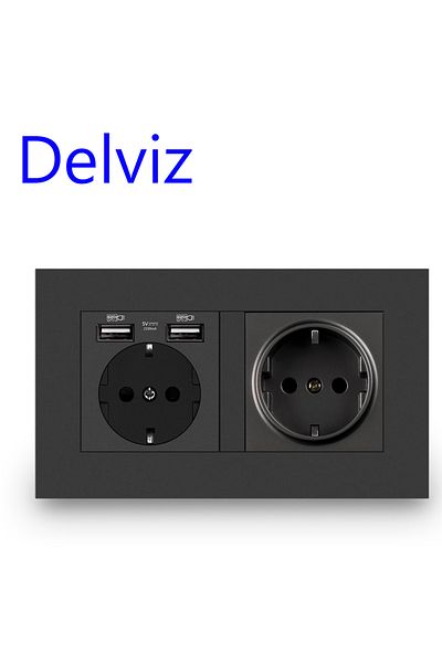 DELVIZ Gray Dual Power Socket, Household Charging Port, Steel Frame Structure, Eu Standard 16a 220v~