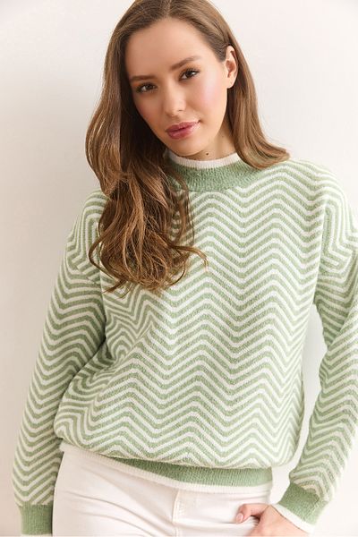 Olalook Water Green Soft Textured Sweater - Kzk- 19000678