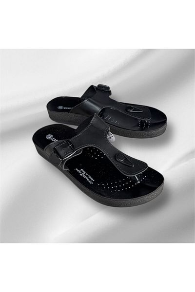 GEZER Unisex Black Light Sole Buckle Beach Sea Daily Flip Flops
