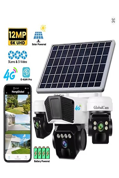 TalaTR 12MP Güneş Enerjili Kablosuz Gözetim V380 Pro App Gerçek 3 Kameralı 4G...