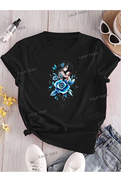 CALP TEKS تي شيرت كبير الحجم مطبوع عليه الأم والورد