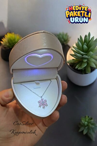 CAN SİLVER 925 Ayar Gümüş Pembe Zirkon Taşlı Manolya Çiçeği Gümüş Kadın Kolye-anneler Günü Özel