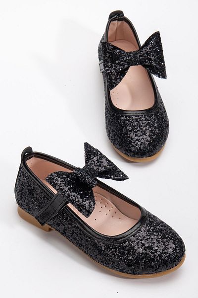 Pabuçland Very Stylish and Very Comfortable Insole Orthopedic Children's Daily Glittery Bow Tie Ballerinas