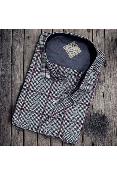 GÖMLEK GALERİSİ Men's Classic Relaxed Fit Double Pocket Plaid Short Sleeve Shirt