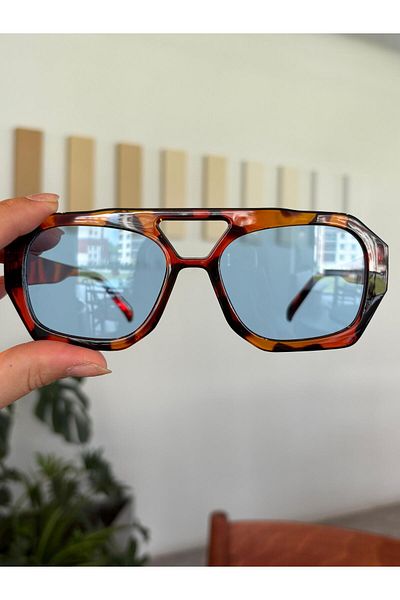 funeyes Vehla Leopard Pattern Blue Color Trend Glasses Sunglasses Colored Glass New Season Large Glasses