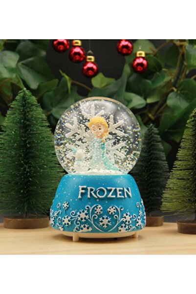 keyfim shop Frozen Temalı Büyük Boy Püskürtmeli Işıklı ve Müzikli Kar Küresi-Mavi