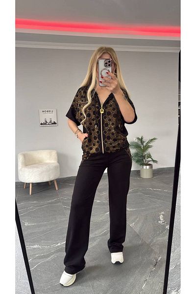 Bella Belluci New Season Hooded Zippered Stone Print Bottom Top Set