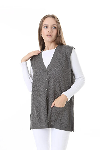 FATELLA Kadın Mevsimlik Triko Delikli Merserize Yelek - Anne Yeleği - Şık ve Rahat