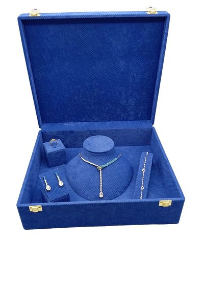 MeGass Dekor Linen Fabric Blue Color 35/30/10 cm Jewelry Display Storage Box