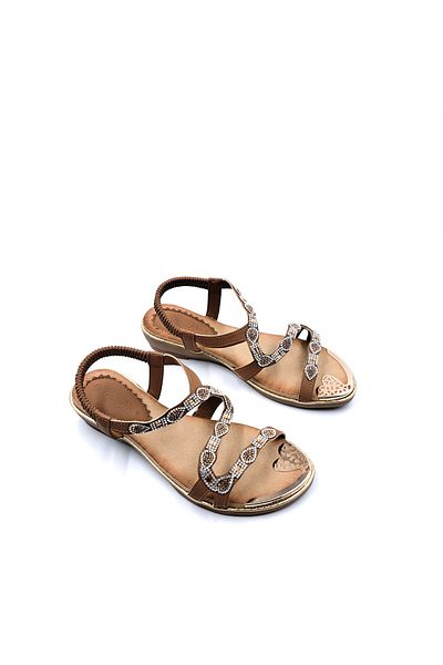 Guja Κομψά πέδιλα Camel Beige με ελαστικά και πέτρινα 3 εκ. χαμηλό τακούνι