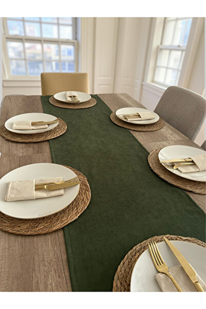 Cedi Kadife Dokulu Haki Yeşil Runner 40X150 Runner & Amerikan Servis