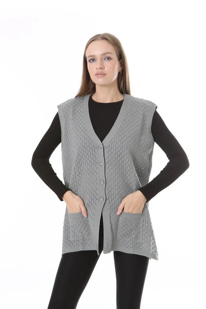 FATELLA Women's Seasonal Knitwear Perforated Mercerized Vest - Mother's Vest - Stylish and Comfortable Fit