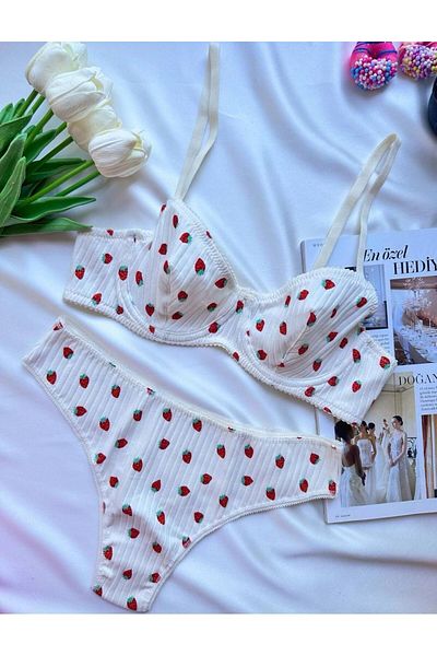 SİLVER MİRROR Set de lenjerie intima din bumbac cu sutien floral