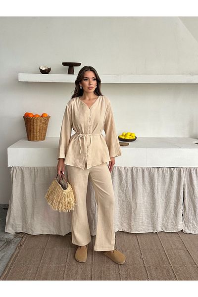 AÈC PRIVÈ Women's Elizabeth Shirt Pants Suit (100% Cotton Fabric Anti-Sweat / Much-Loved Shirt Suit)