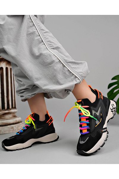 Tuğba Ortopedi 0850 Women's Black/Colorful Comfortable Sneaker