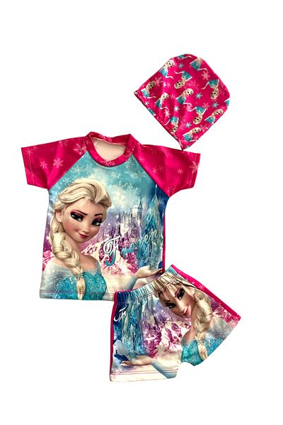 Arya Nisa Kids Girl's Winter Princess Printed Bottom Top Swimsuit Bone Suit