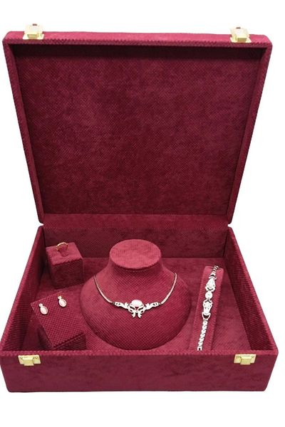 MeGass Dekor Linen Fabric Burgundy Color 35/30/10 cm Jewelry Display Storage Box