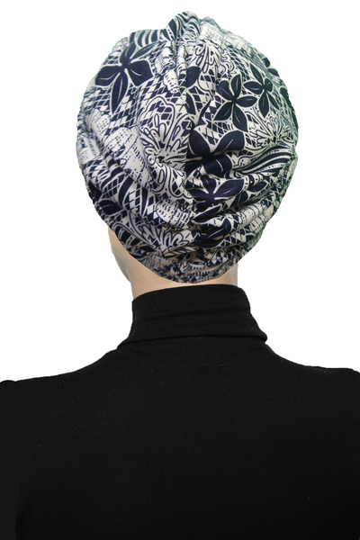 fidan bone Moonlight Flowers Patterned Cross and Band Detailed Lined Ready-Made Turban Hijab Pool Cap