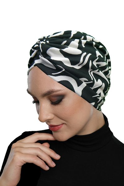 fidan bone Shadow Dance Patterned Cross and Band Detailed Lined Ready-Made Turban Hijab Pool Cap