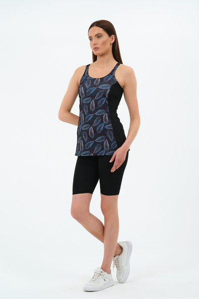 sandsunsea textile product Women's Lycra Front Patterned Tankini with Shorts Black