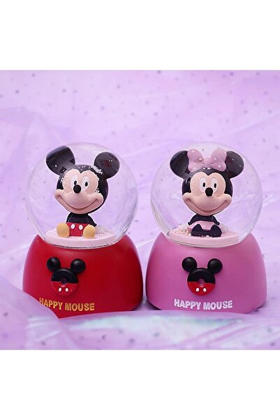 keyfim shop Mickey Mouse Temalı Orta Boy Işıklı Müzikli Kar Küresi Pembe