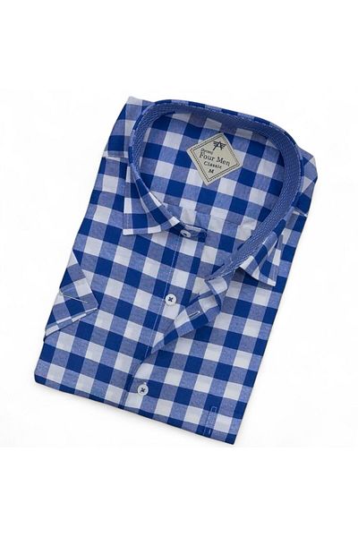 GÖMLEK GALERİSİ Men's Classic Relaxed Fit Checked Short Sleeve Shirt